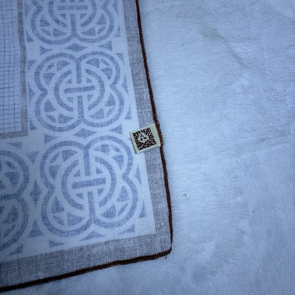 Vintage Anne Klein Cotton Scarf Handkerchief Lot Lion Logo Blue Brown Geometric